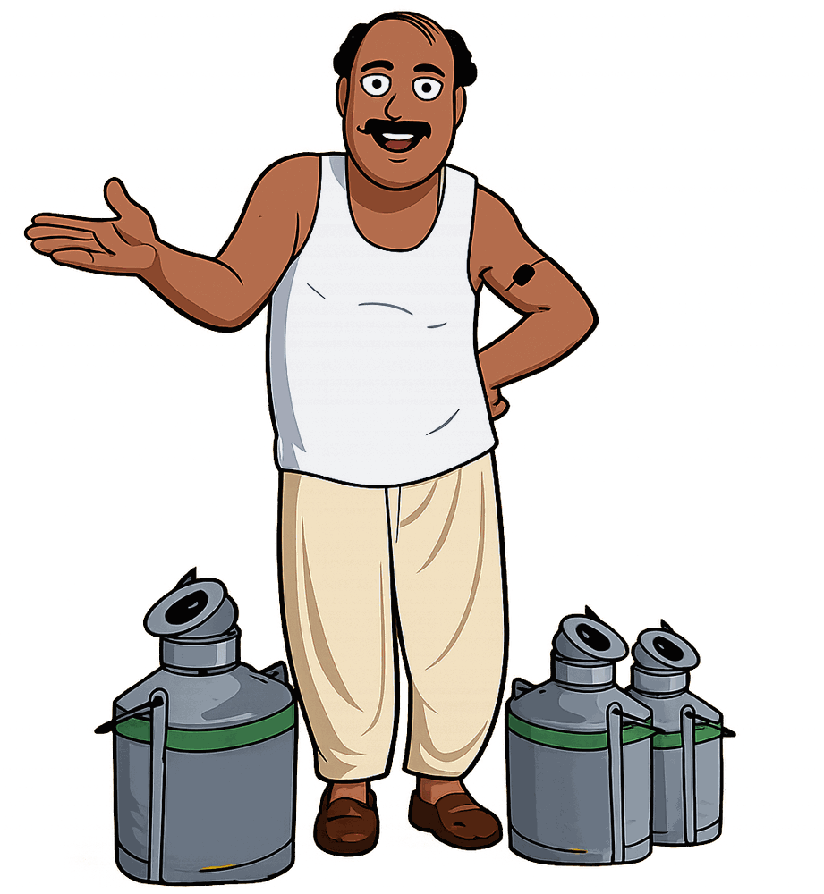 Shaunka, the milkman with his steel milk cans